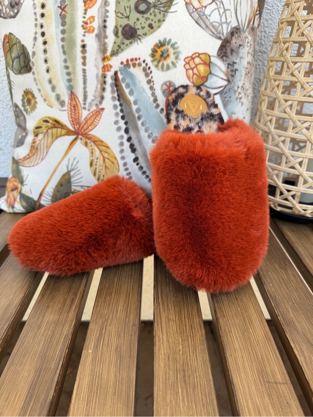 Anthropologie Color Blocked Faux Fur Slippers